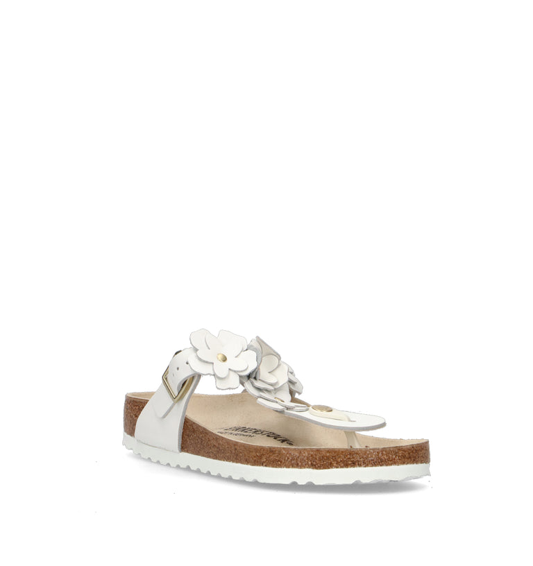 BIRKENSTOCK GIZEH FLOWER EMBELLISHMENT Ciabatta donna bianca in pelle