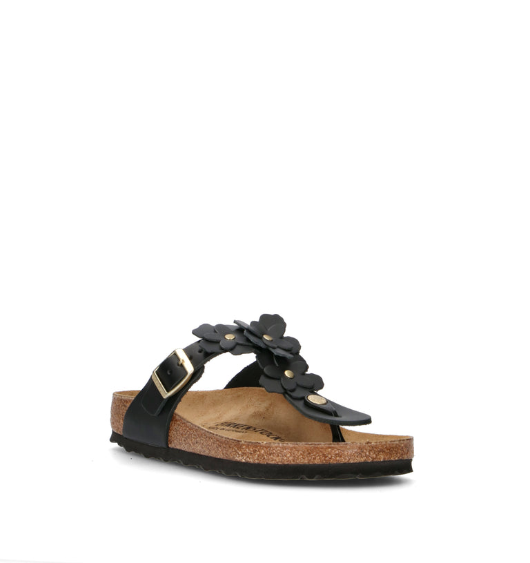 BIRKENSTOCK GIZEH FLOWER EMBELLISHMENT Ciabatta donna nera in pelle