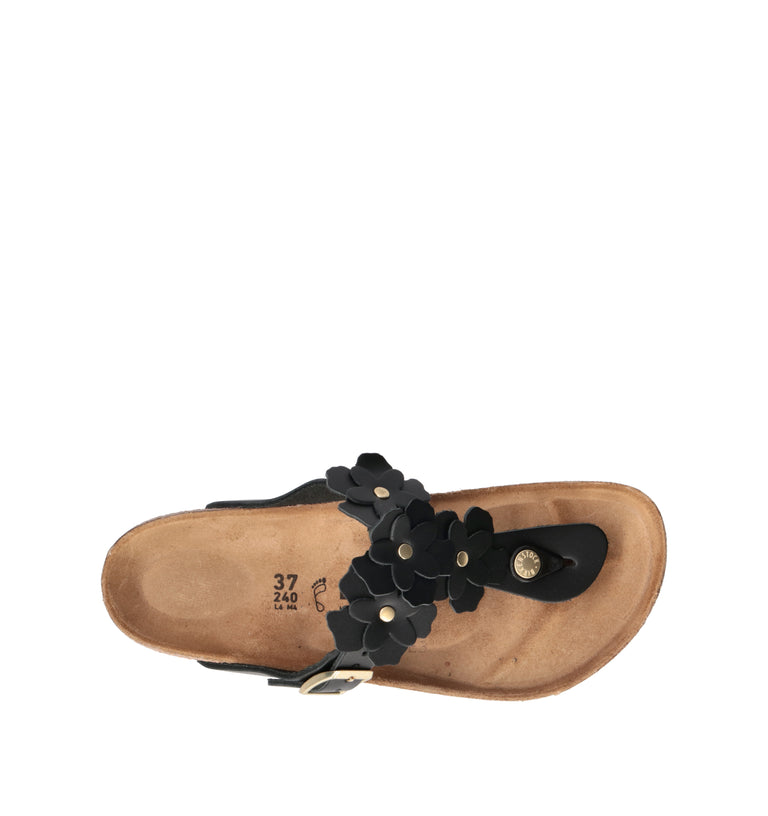 BIRKENSTOCK GIZEH FLOWER EMBELLISHMENT Ciabatta donna nera in pelle