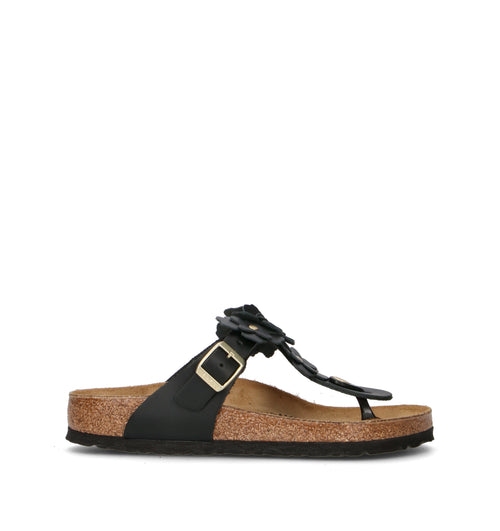 BIRKENSTOCK GIZEH FLOWER EMBELLISHMENT Ciabatta donna nera in pelle