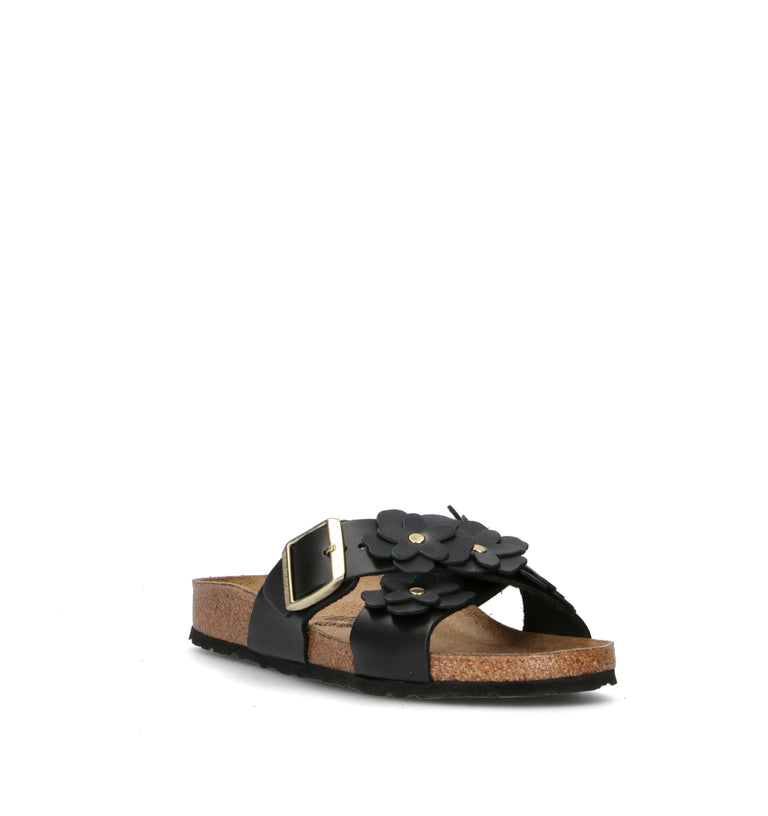 BIRKENSTOCK SIENA FLOWER II EMBELLISHMENT Ciabatta donna nera in pelle