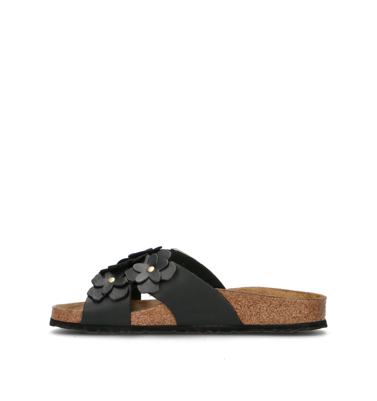 BIRKENSTOCK SIENA FLOWER II EMBELLISHMENT Ciabatta donna nera in pelle