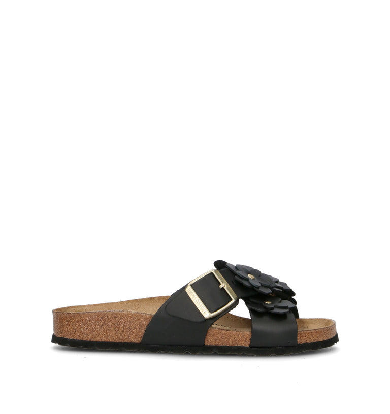 BIRKENSTOCK SIENA FLOWER II EMBELLISHMENT Ciabatta donna nera in pelle