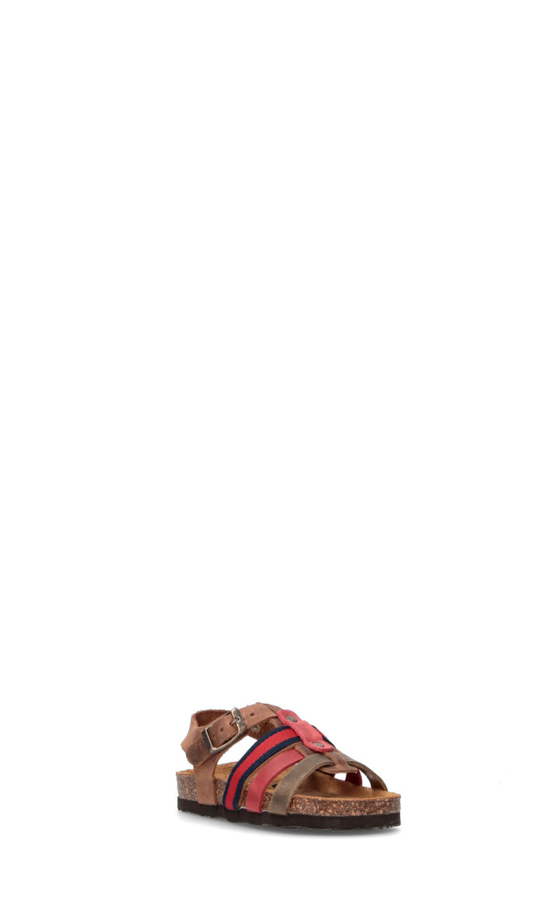 PLAKTON Sandalo bimbo marrone/rosso/blu in pelle