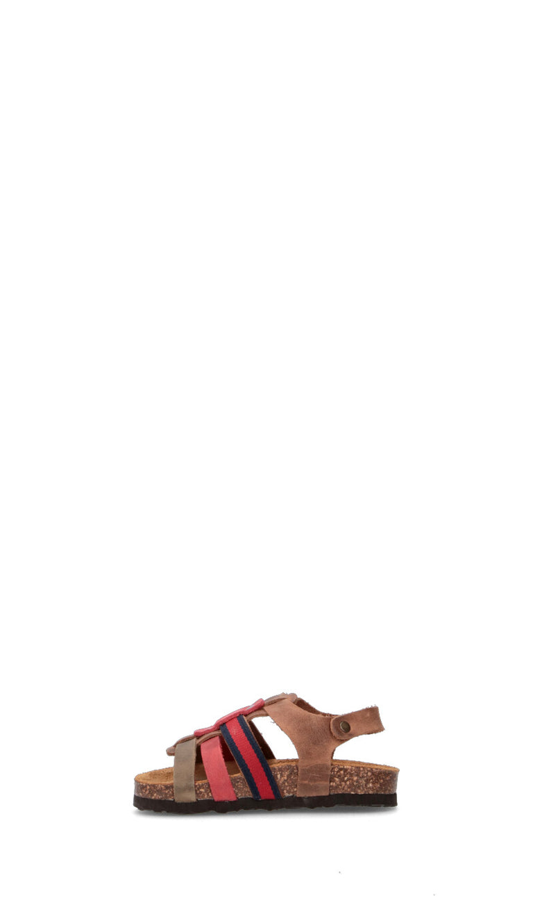 PLAKTON Sandalo bimbo marrone/rosso/blu in pelle
