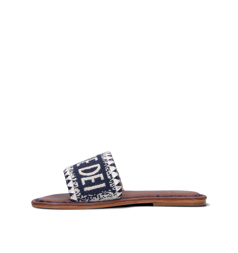 DE SIENA FORTE DEI MARMI Ciabatta donna blu/bianca in pelle