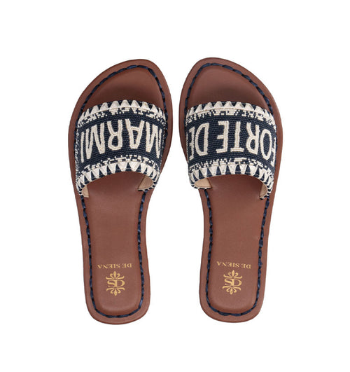 DE SIENA FORTE DEI MARMI Ciabatta donna blu/bianca in pelle