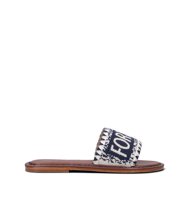 DE SIENA FORTE DEI MARMI Ciabatta donna blu/bianca in pelle