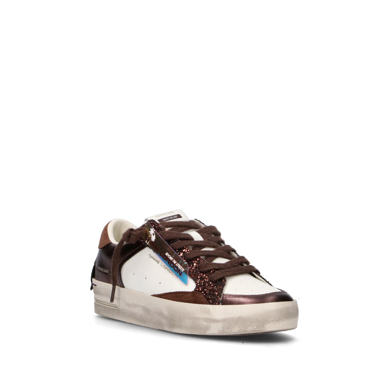 CRIME Sneaker donna marrone/bianca in pelle