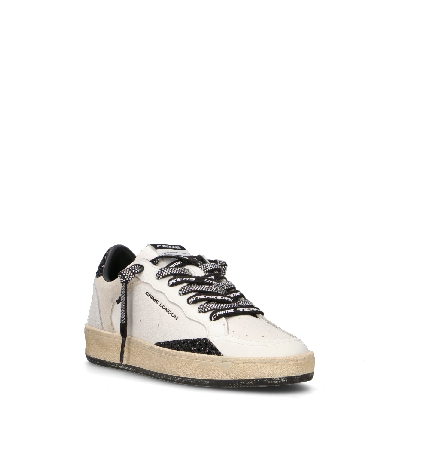 CRIME Sneaker donna bianca/nera in pelle