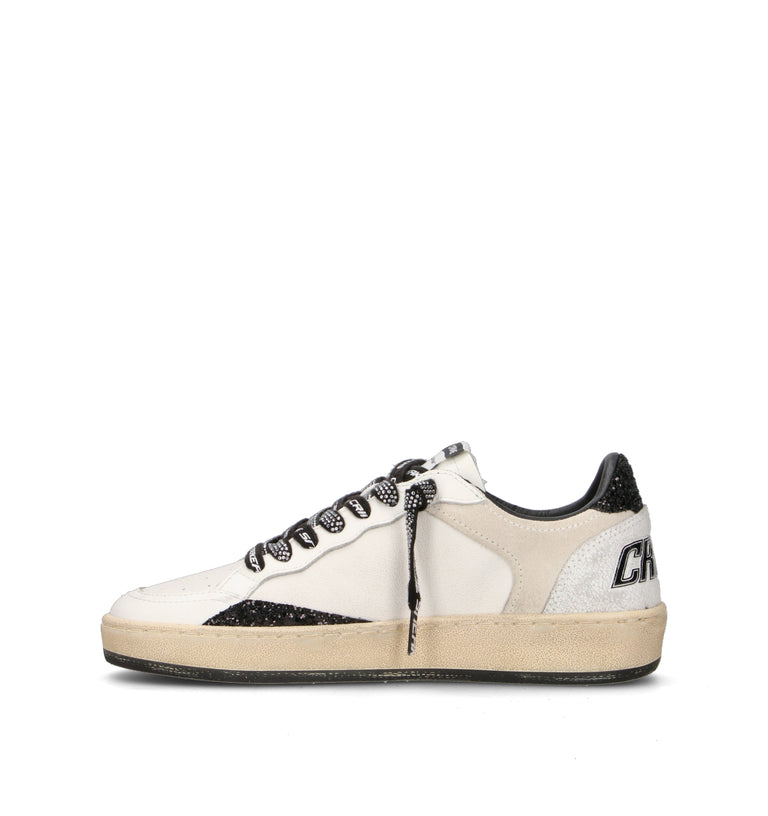 CRIME Sneaker donna bianca/nera in pelle