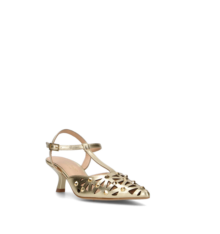 REBECCA VAN DIK Slingback donna platino in materiale sintetico con tacco 6 cm. La silhouette affusol