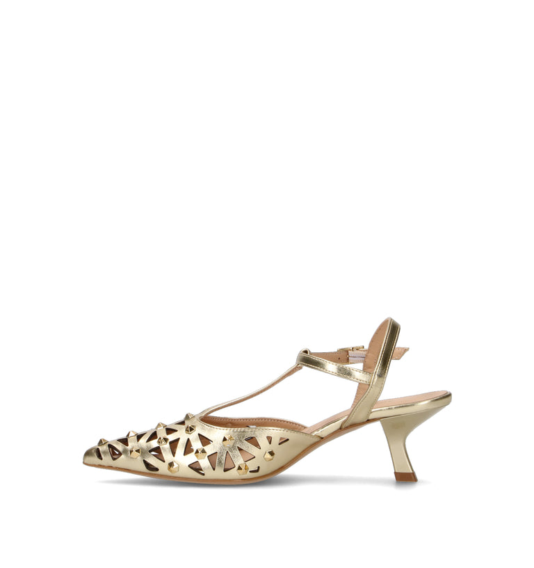 REBECCA VAN DIK Slingback donna platino in materiale sintetico con tacco 6 cm. La silhouette affusol