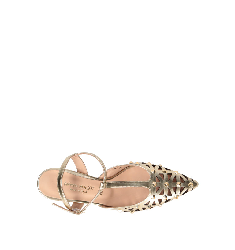 REBECCA VAN DIK Slingback donna platino in materiale sintetico con tacco 6 cm. La silhouette affusol