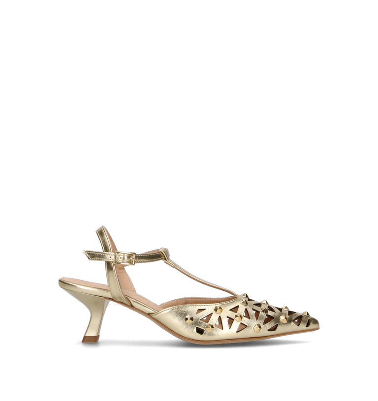 REBECCA VAN DIK Slingback donna platino in materiale sintetico con tacco 6 cm. La silhouette affusol