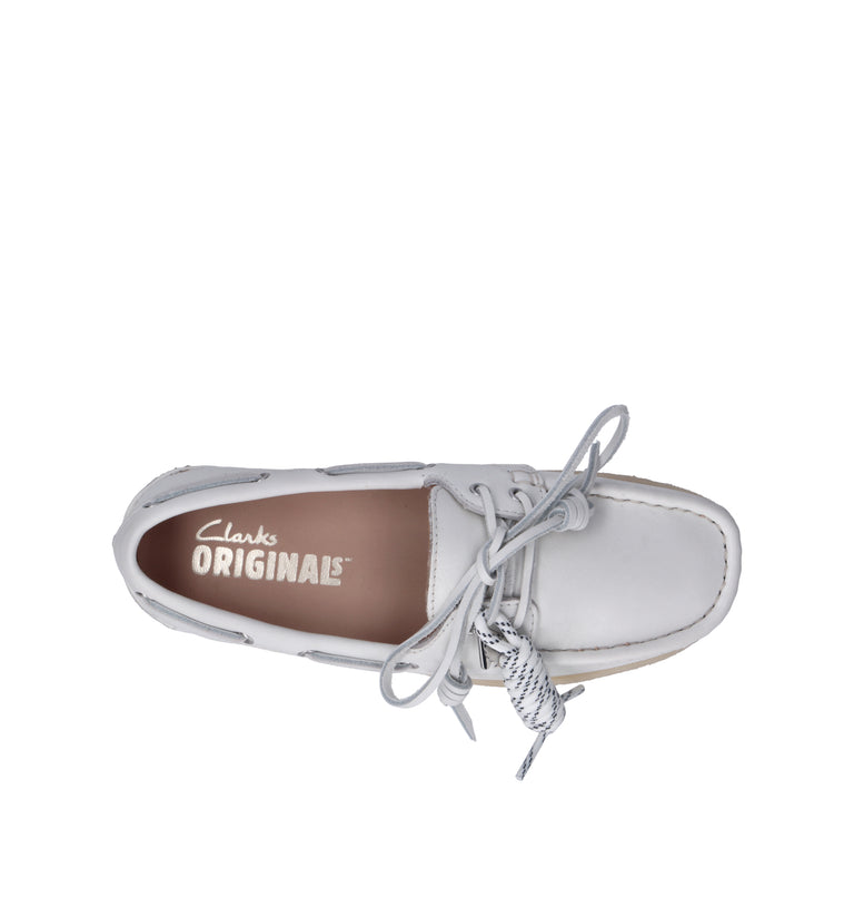 CLARKS ORIGINALS GODNEY BOAT Scarpa barca donna bianca in pelle