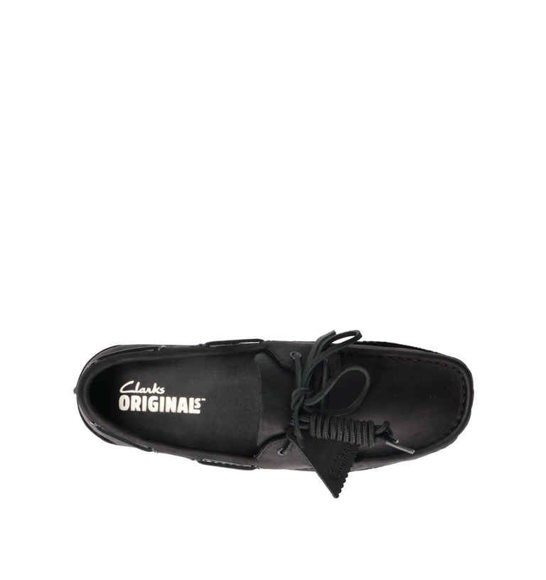 CLARKS ORIGINALS GODNEY BOAT Scarpa barca uomo nera in pelle