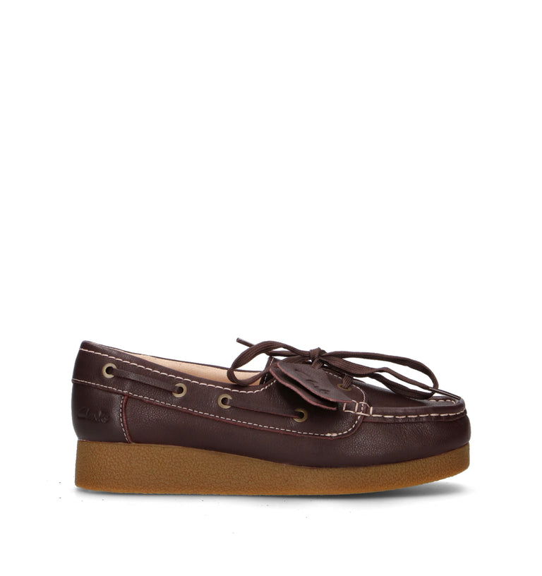 CLARKS EVO WALLABEE SEA Scarpa barca donna marrone in pelle
