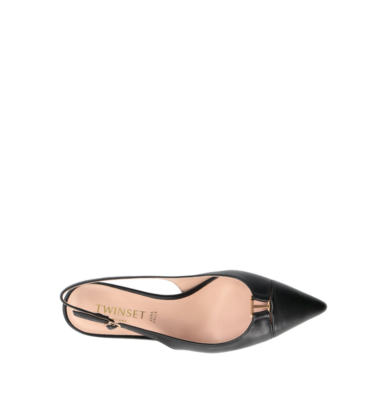 TWIN SET-SIMONA BARBIERI Slingback donna nera in pelle