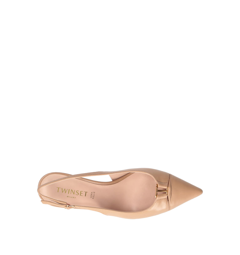 TWIN SET-SIMONA BARBIERI Slingback donna beige in pelle