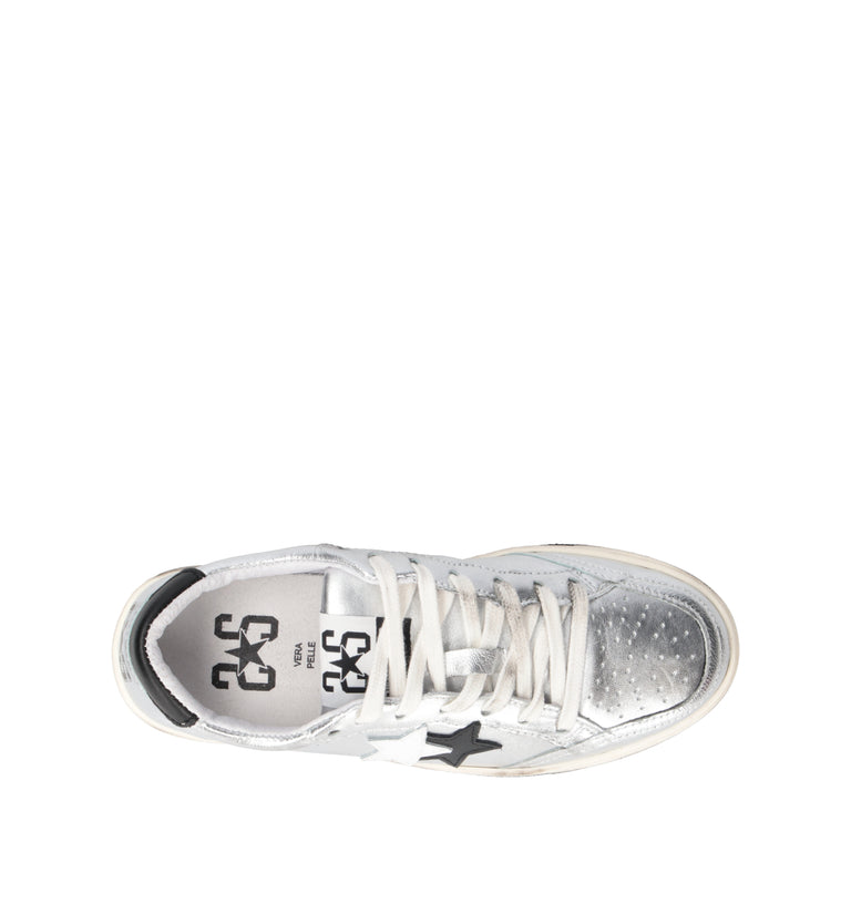 2 STAR Sneaker donna argento in pelle