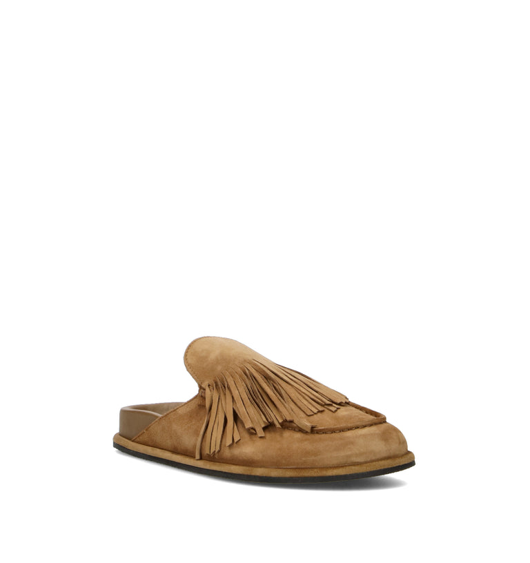 JVAM Sabot donna taupe in suede con frange