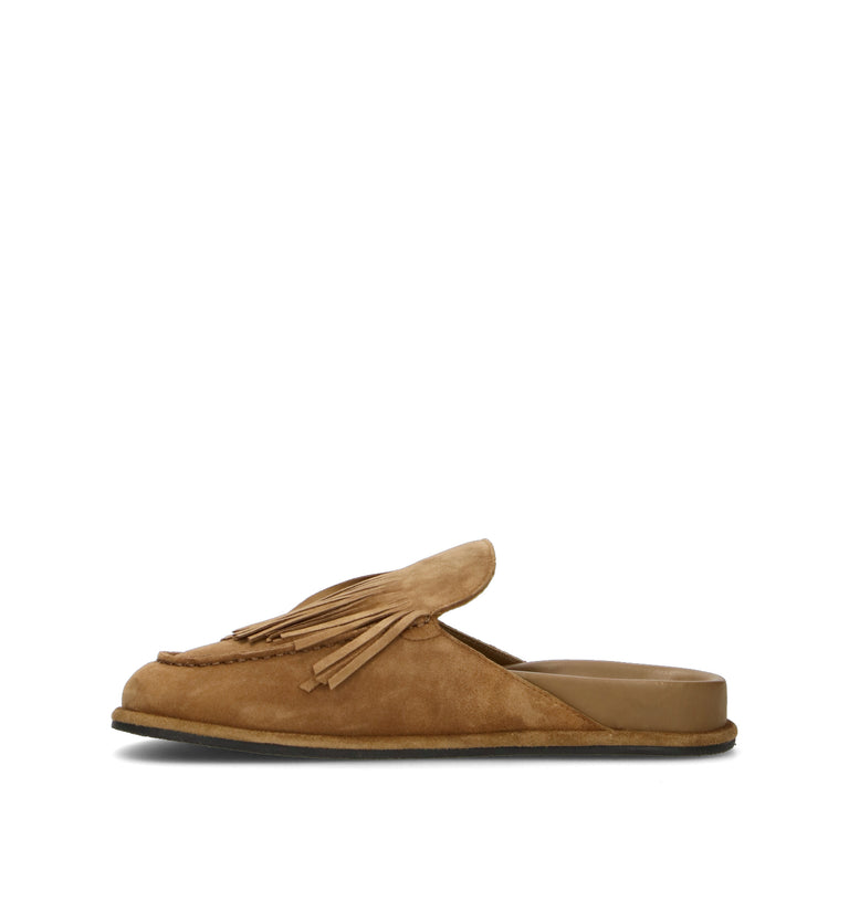 JVAM Sabot donna taupe in suede con frange