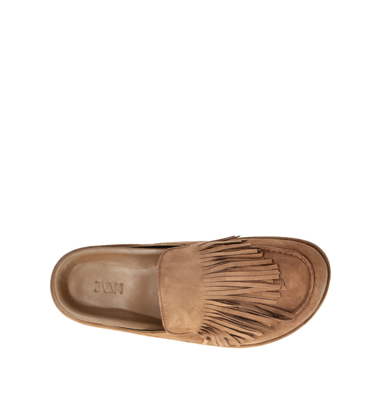 JVAM Sabot donna taupe in suede con frange