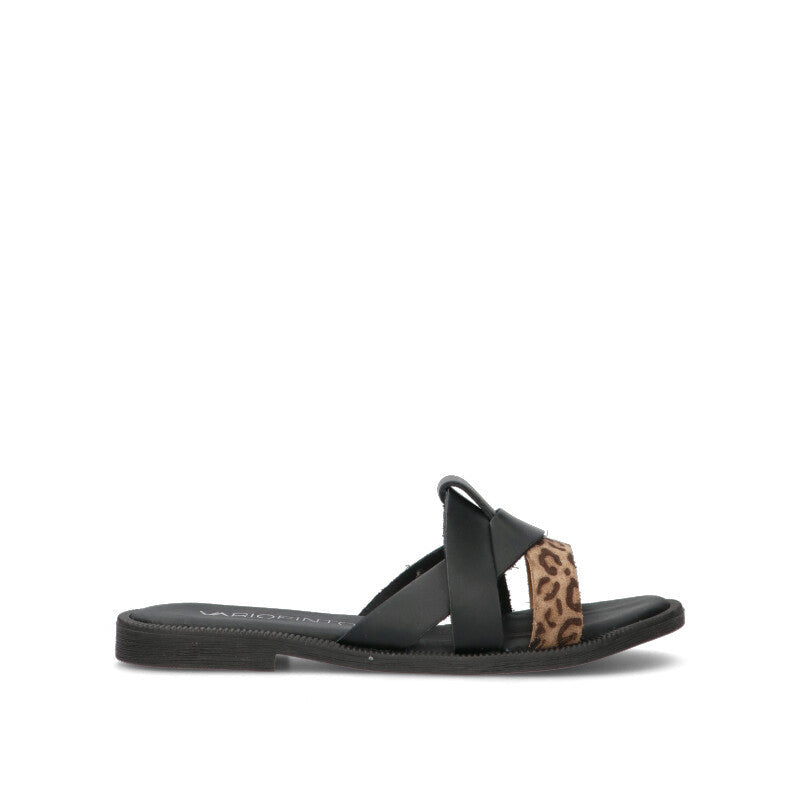 VARIOPINTO Ciabatta donna nera/maculato in pelle