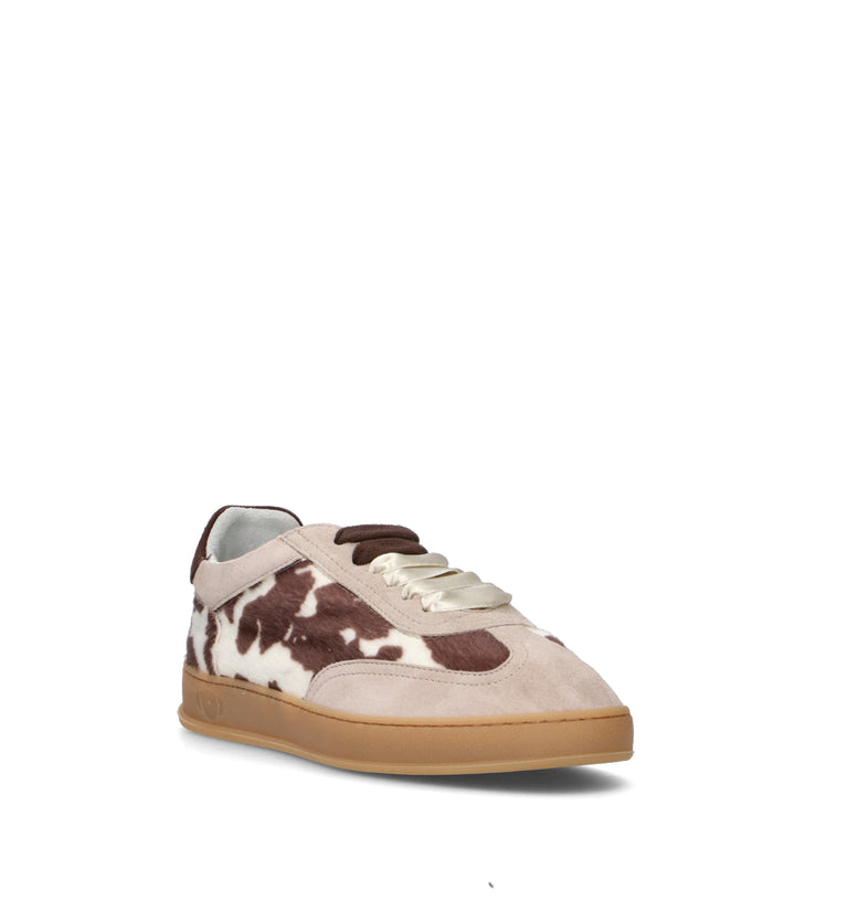 SOLDINI 80 Sneaker donna bianca/marrone in cavallino