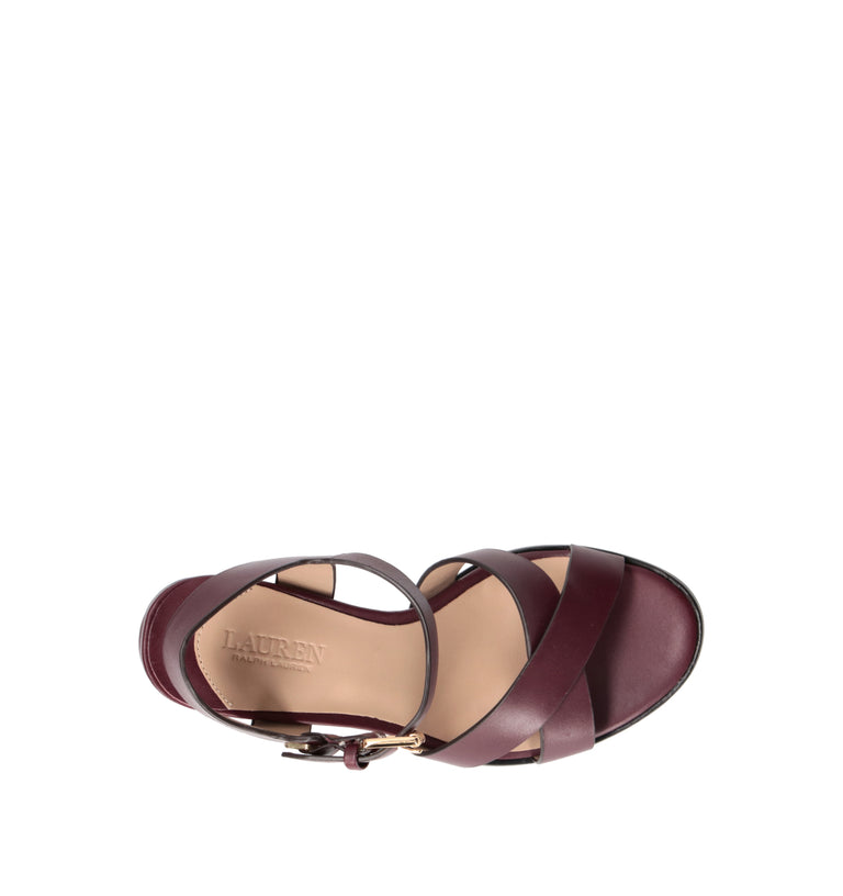 RALPH LAUREN Sandalo donna bordeaux in pelle