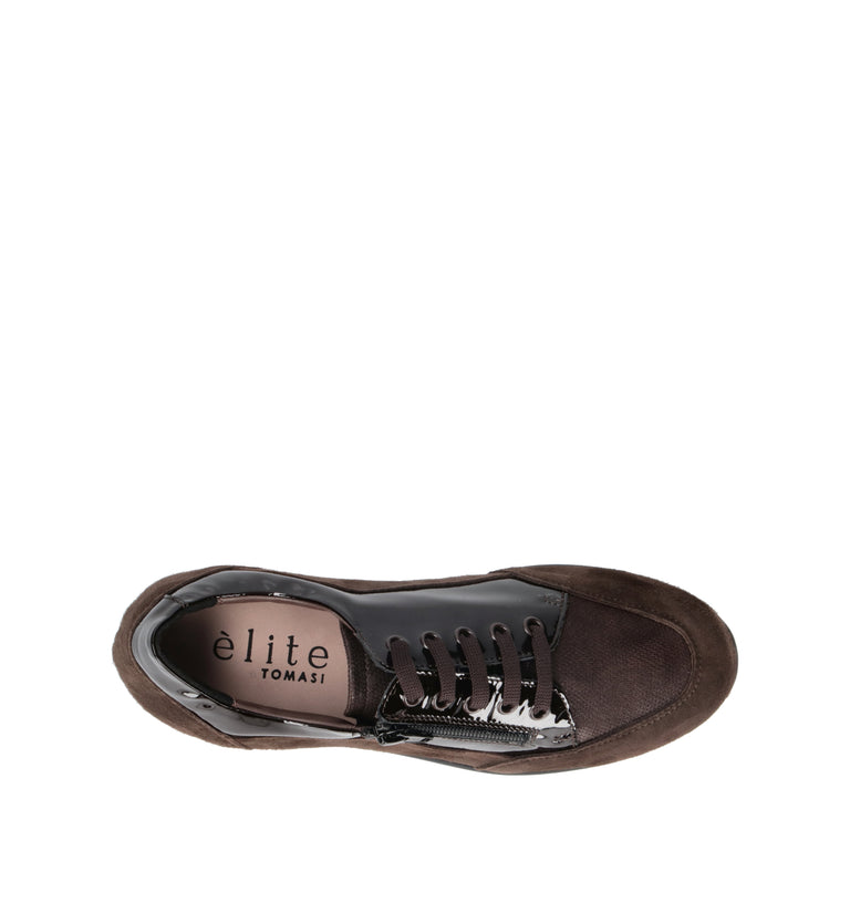 ELITE TOMASI Sneaker donna marrone in pelle scamosciata. Il design comfort è completato da una prati