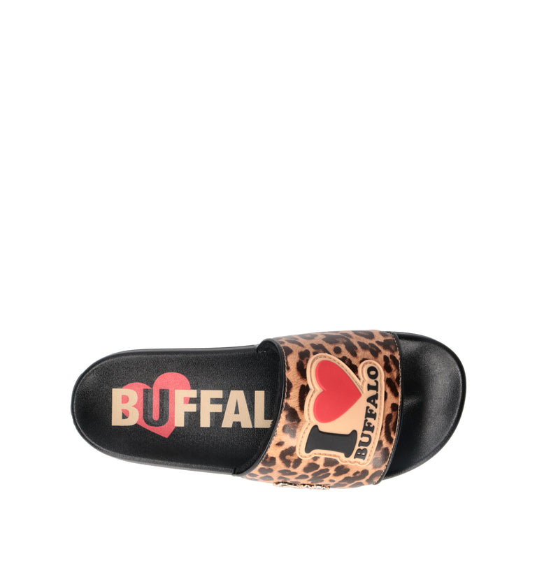 BUFFALO LONDON Ciabatta donna nera/maculata