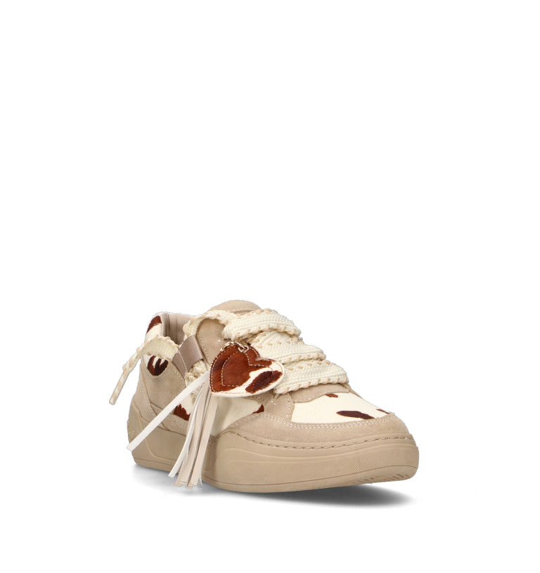 CAFéNOIR Sneaker donna beige in cavallino