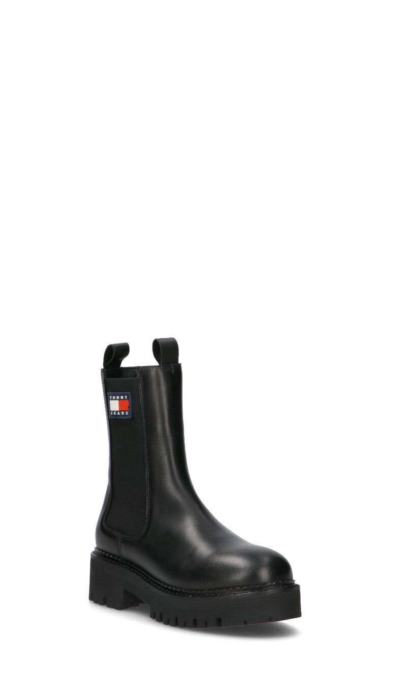 TOMMY HILFIGER JEANS Tronchetto donna nero in pelle