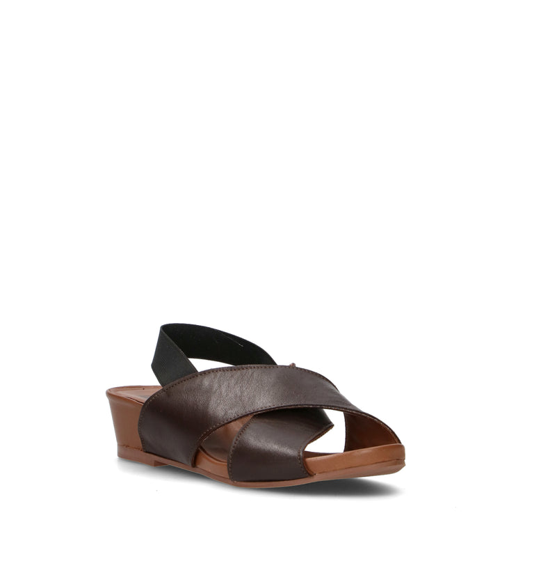 BUENO Sandalo donna teak in pelle