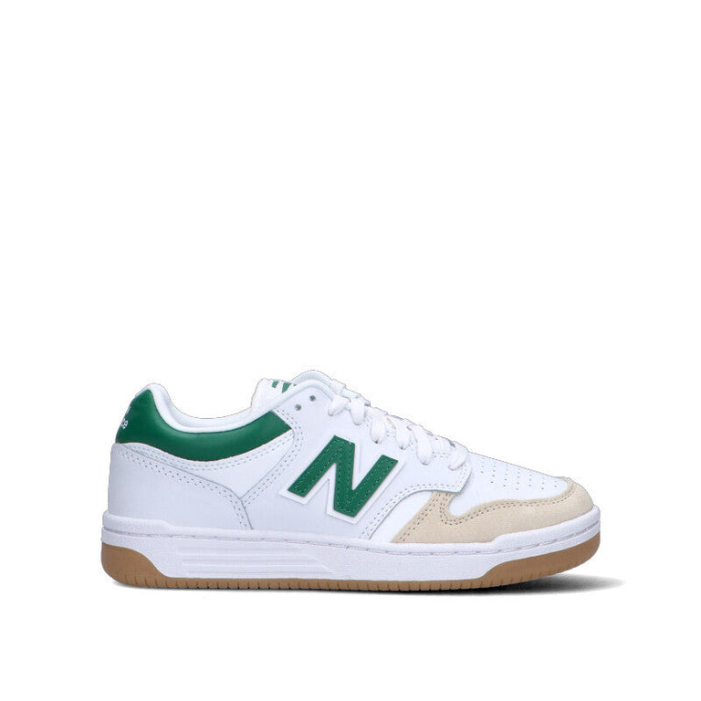 NEW BALANCE - 480 Sneaker ragazzo bianca/verde in pelle