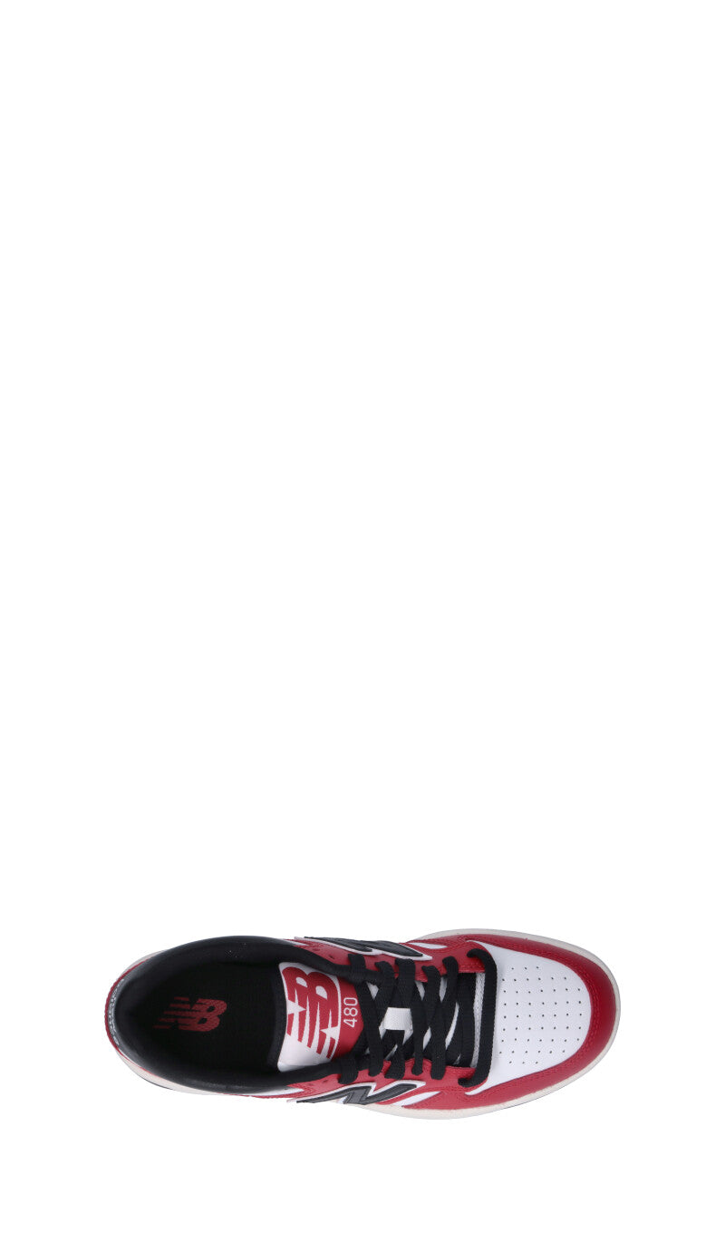 NEW BALANCE 480 Sneaker ragazzo rossa, nera e bianca in pelle