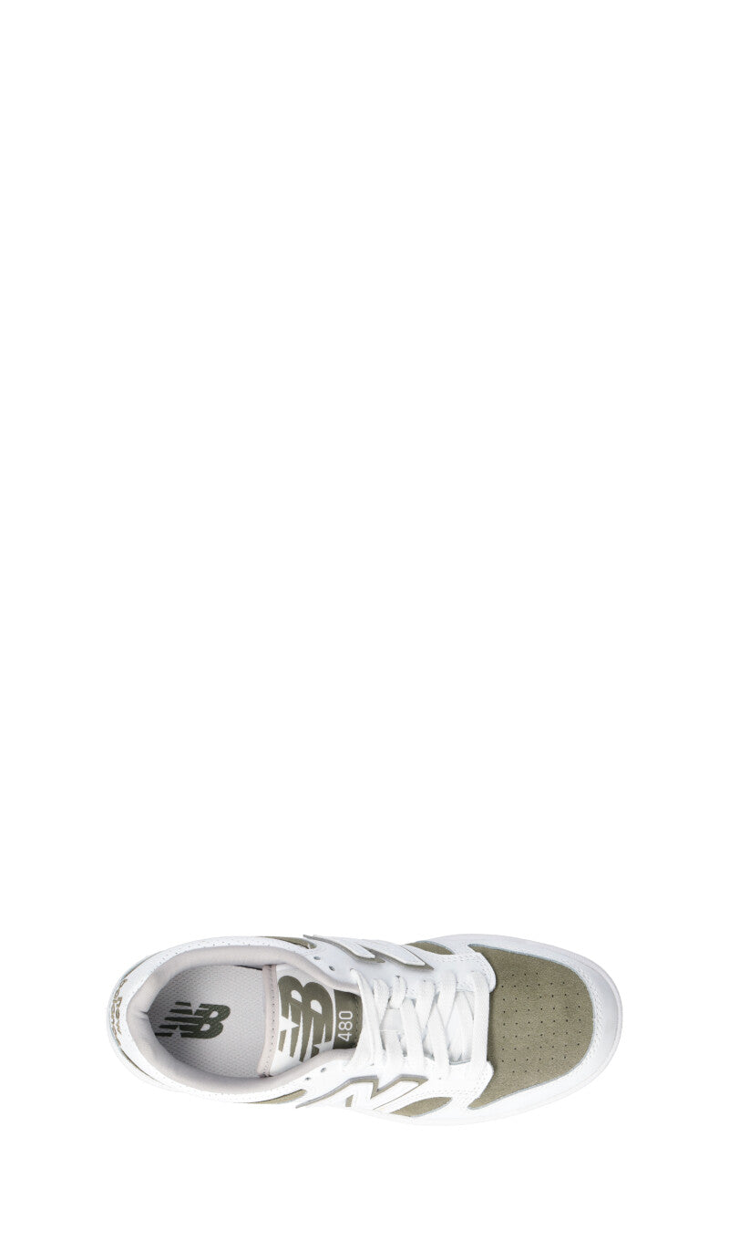 NEW BALANCE 480 Sneaker ragazzo bianca/militare in pelle