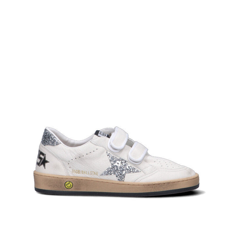 GOLDEN GOOSE - BALL STAR STRAP Sneaker ragazza bianca/argento in pelle
