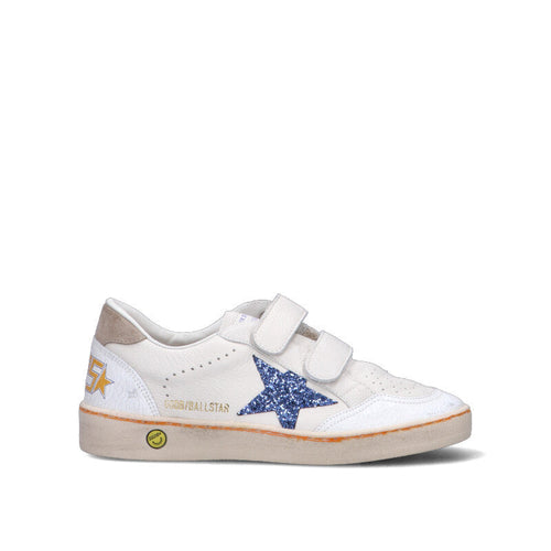 GOLDEN GOOSE - BALL STAR STRAP Sneaker ragazza bianca/azzurra in pelle