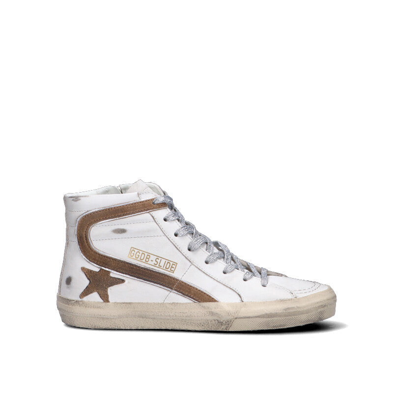 GOLDEN GOOSE - SLIDE CLASSIC Sneaker donna bianca/marrone in pelle