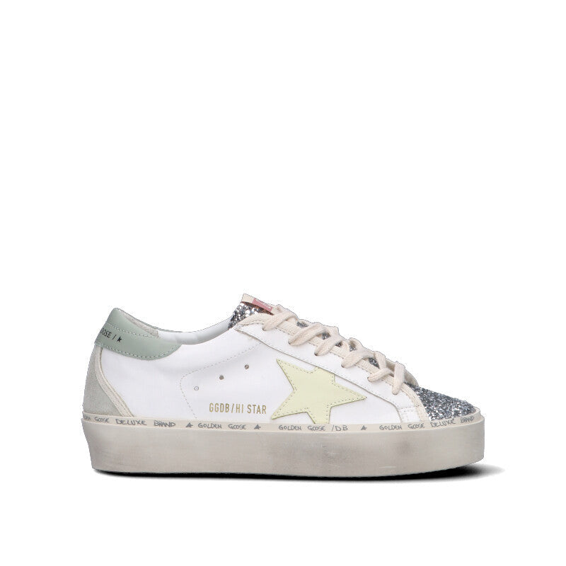 GOLDEN GOOSE HI STAR Sneaker donna bianca/gialla/verde in pelle