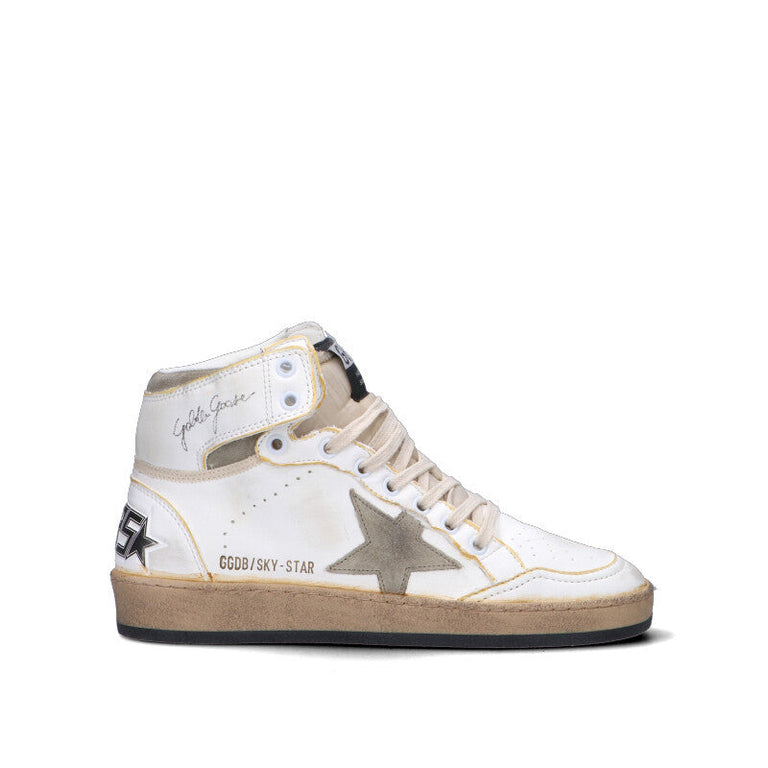 GOLDEN GOOSE SKY STAR Sneaker donna bianca/taupe in pelle