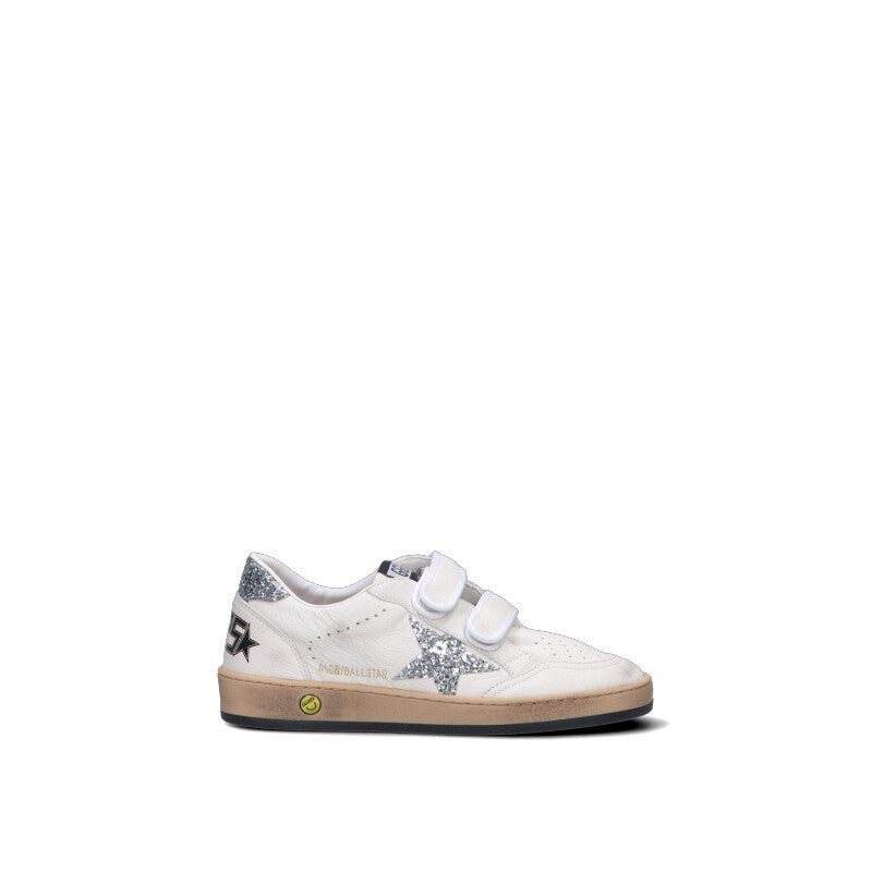 GOLDEN GOOSE - BALL STAR STRAP Sneaker bimba bianca/argento in pelle