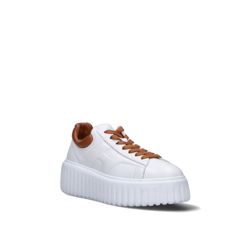 HOGAN H-STRIPES Sneaker donna bianca/cuoio in pelle