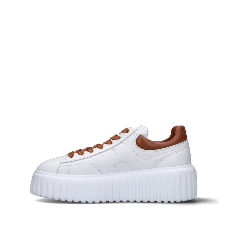 HOGAN H-STRIPES Sneaker donna bianca/cuoio in pelle