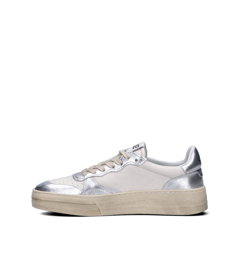 QUATTROBARRADODICI Sneaker donna bianca/argento in pelle