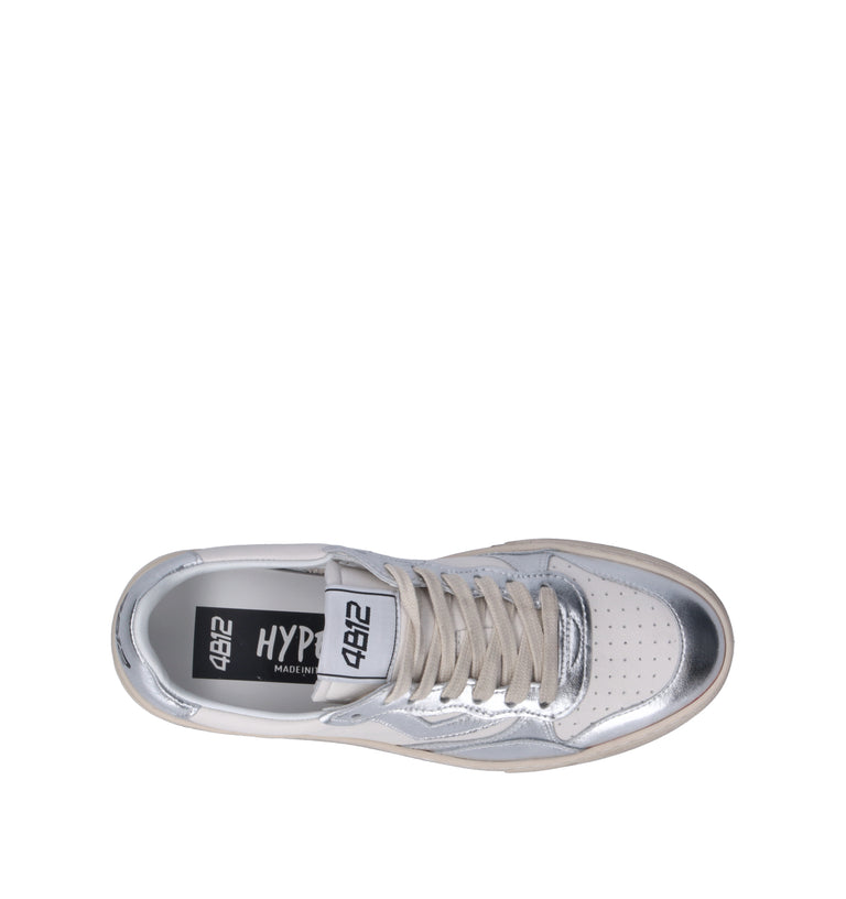 QUATTROBARRADODICI Sneaker donna bianca/argento in pelle