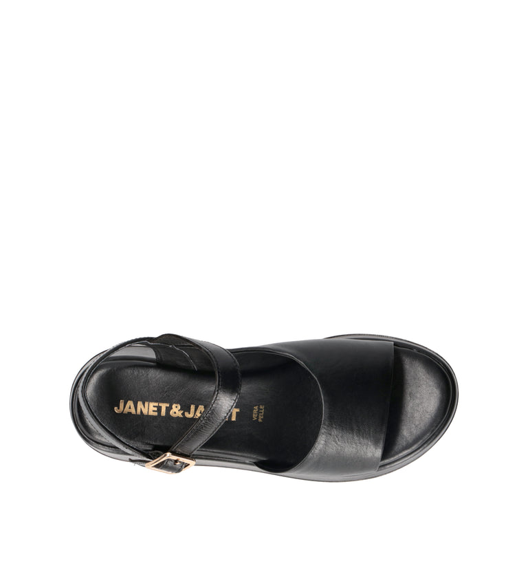 JANET&JANET Sandalo donna nero in pelle